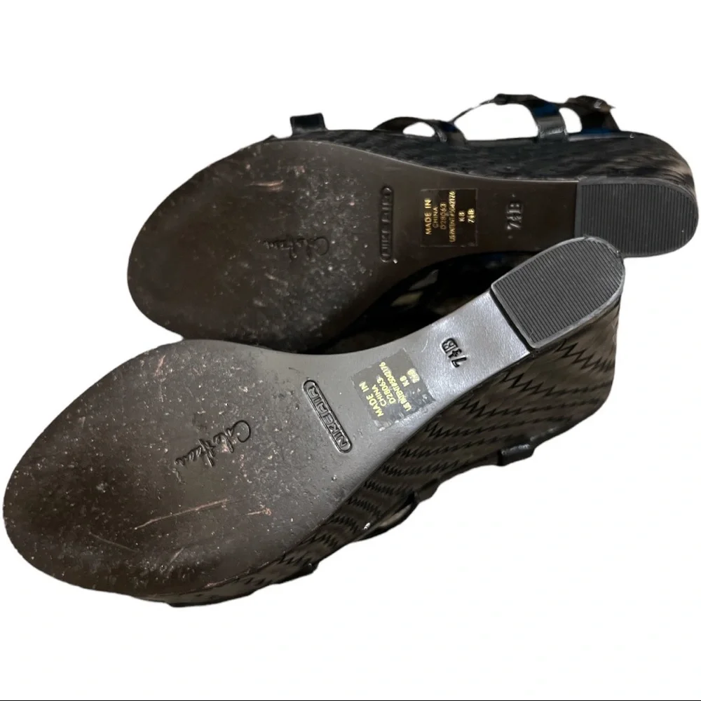 Cole Haan platform wedge strappy sandal black patent leather 7.5 - Picture 4 of 5